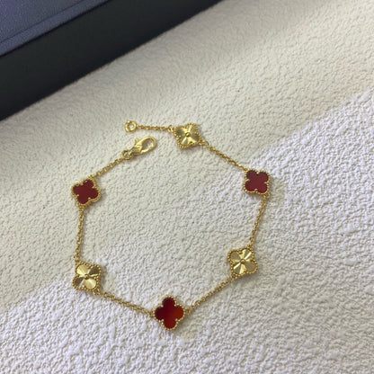 [BLUE TEARS]CLOVER 6 MOTIF RED AGATE LASER BRACELET