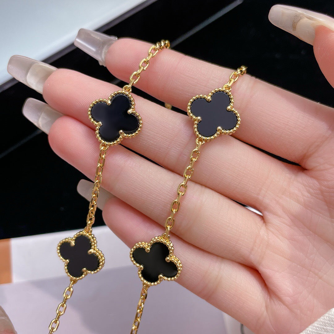 [BLUE TEARS]CLOVER 10 MOTIFS ONYX NECKLACE