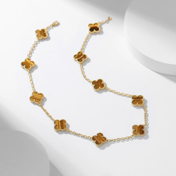 [BLUE TEARS]CLOVER 10 MOTIFS TIGER EYE NECKLACE