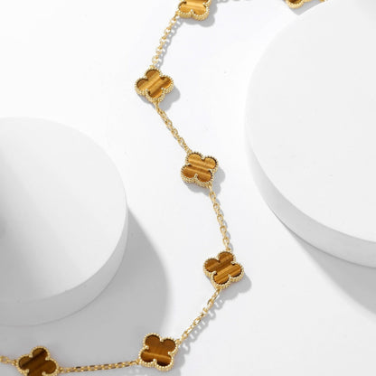 [BLUE TEARS]CLOVER 10 MOTIFS TIGER EYE NECKLACE