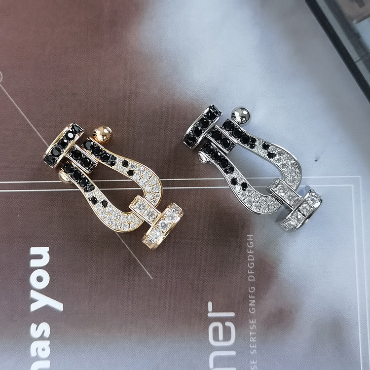 [BLUE TEARS]FORCE LARGE HORSESHOE BLACK WHITE DIAMOND BRACELET SILVER