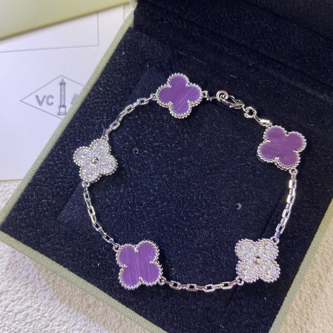 [BLUE TEARS]CLOVER  5 MOTIFS  PURPLE VIOLET DIAMOND BRACELET