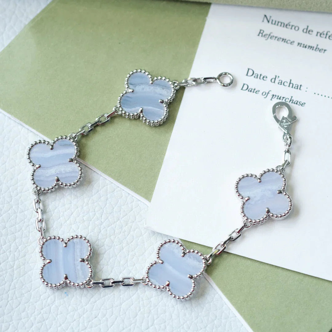 [BLUE TEARS] CLOVER 5 MOTIF PURPLE CHALCEDONY BRACELET COLLECTION