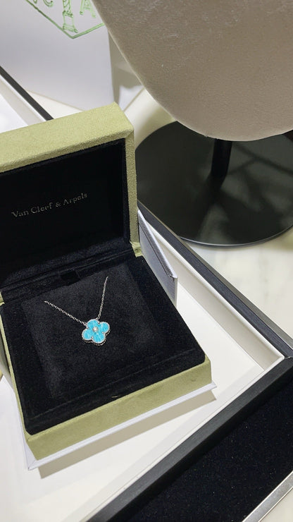 [BLUE TEARS]CLOVER 15MM DIAMOND SVRES PORCELAIN  NECKLACE SILVER