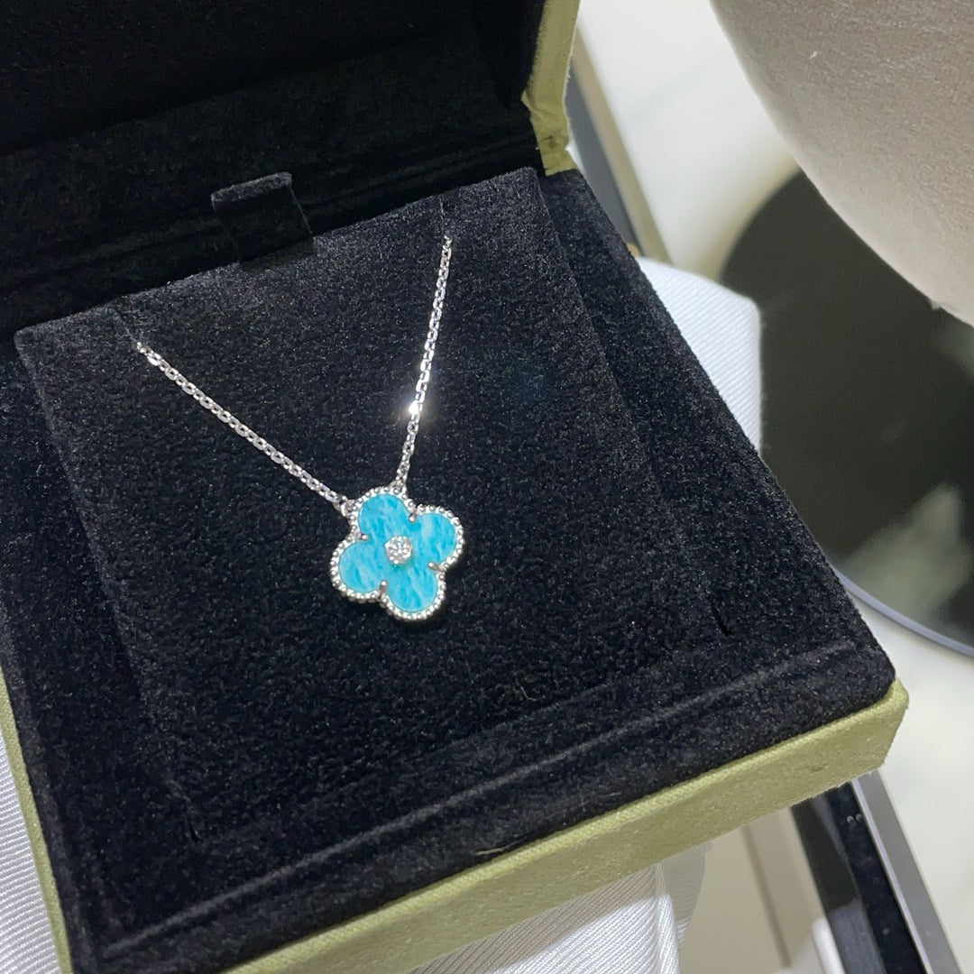 [BLUE TEARS]CLOVER 15MM DIAMOND SVRES PORCELAIN  NECKLACE SILVER