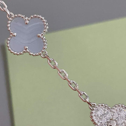 [BLUE TEARS]CLOVER  5 MOTIF DIAMOND PURPLE CHALCEDONY BRACELET SILVER