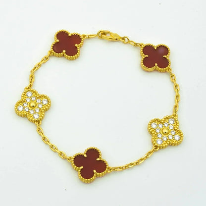 [BLUE TEARS]CLOVER 5 MOTIFS CARNELIAN DIAMOND BRACELET