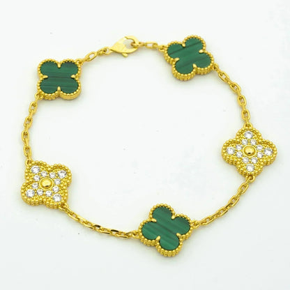 [BLUE TEARS]CLOVER  5 MOTIF MALACHITE DIAMOND BRACELET