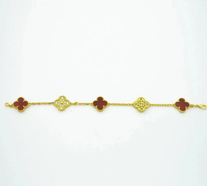 [BLUE TEARS]CLOVER 5 MOTIFS CARNELIAN DIAMOND BRACELET