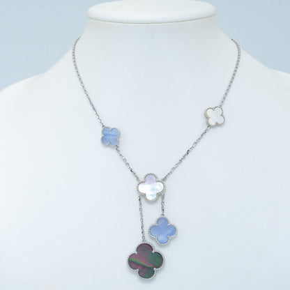[BLUE TEARS]CLOVER MOP CHALCEDONY NECKLACE SILVER 6 MOTIF