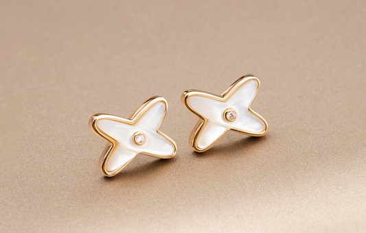 [BLUE TEARS]JEUX DE WHITE MOP PINK GOLD DIAMOND EARRINGS