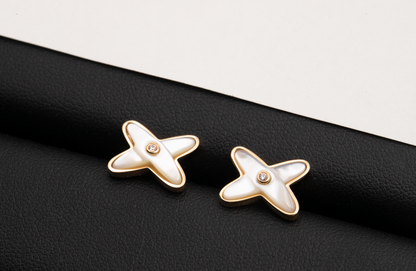 [BLUE TEARS]JEUX DE WHITE MOP ROSE GOLD DIAMOND EARRINGS