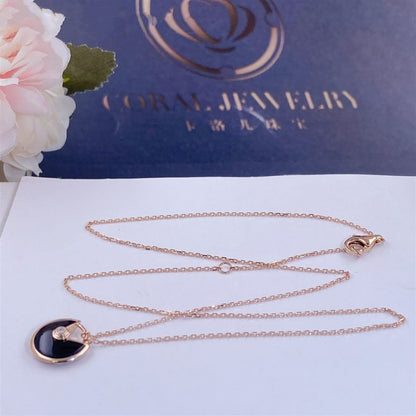 [BLUE TEARS]AMULETTE ROSE GOLD ONYX NECKLACE