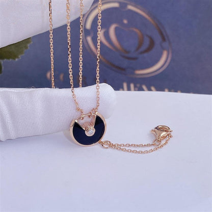 [BLUE TEARS]AMULETTE ROSE GOLD ONYX NECKLACE