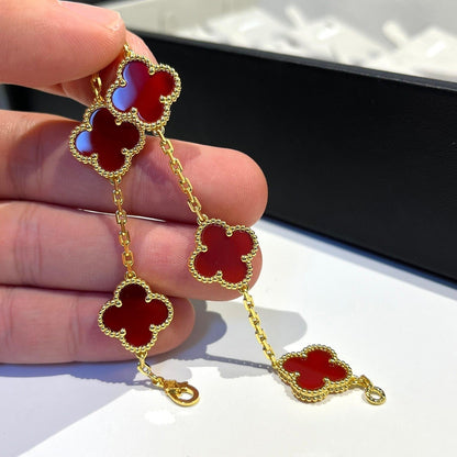 [BLUE TEARS]CLOVER 5 MOTIFS RED AGATE  BRACELET