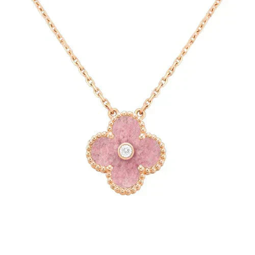 [BLUE TEARS]CLOVER 15MM DIAMOND RHODONITE NECKLACE