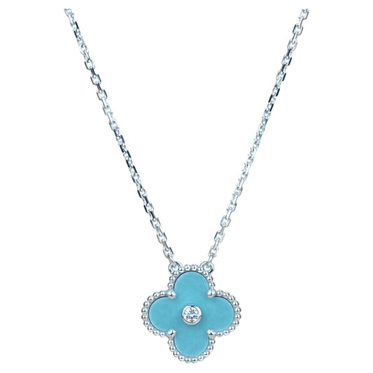 [BLUE TEARS]CLOVER 15MM DIAMOND SVRES PORCELAIN  NECKLACE SILVER