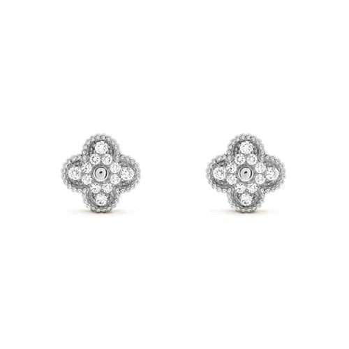 [BLUE TEARS]CLOVER 1 MOTIFS DIAMOND STUD EARRINGS SILVER