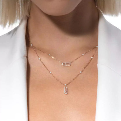 [Blue Tears Jewelry]2 Rows Rose Gold Diamond Pave_ Necklace Move Uno