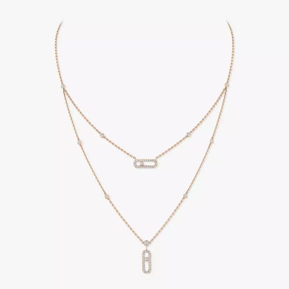 [Blue Tears Jewelry]2 Rows Rose Gold Diamond Pave_ Necklace Move Uno