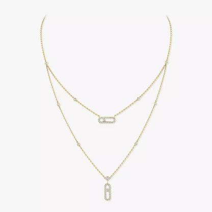 [Blue Tears Jewelry]2 Rows Rose Gold Diamond Pave_ Necklace Move Uno