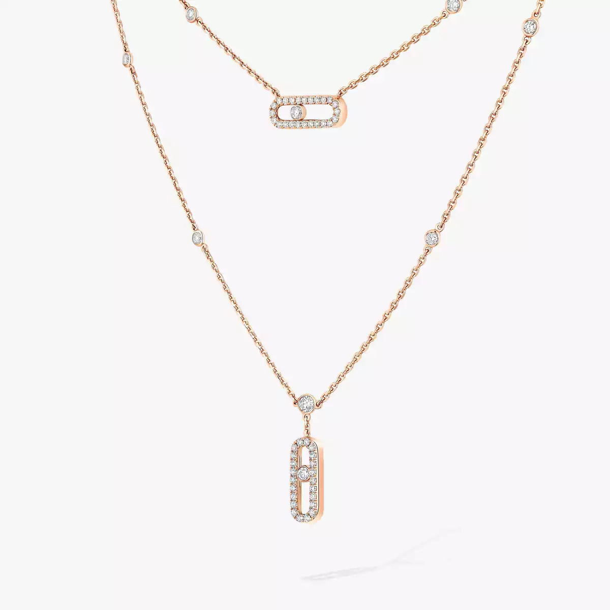 [Blue Tears Jewelry]2 Rows Rose Gold Diamond Pave_ Necklace Move Uno