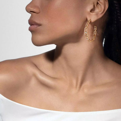 [[Blue Tears Jewelry]Move Link Diamond Hoop Earrings