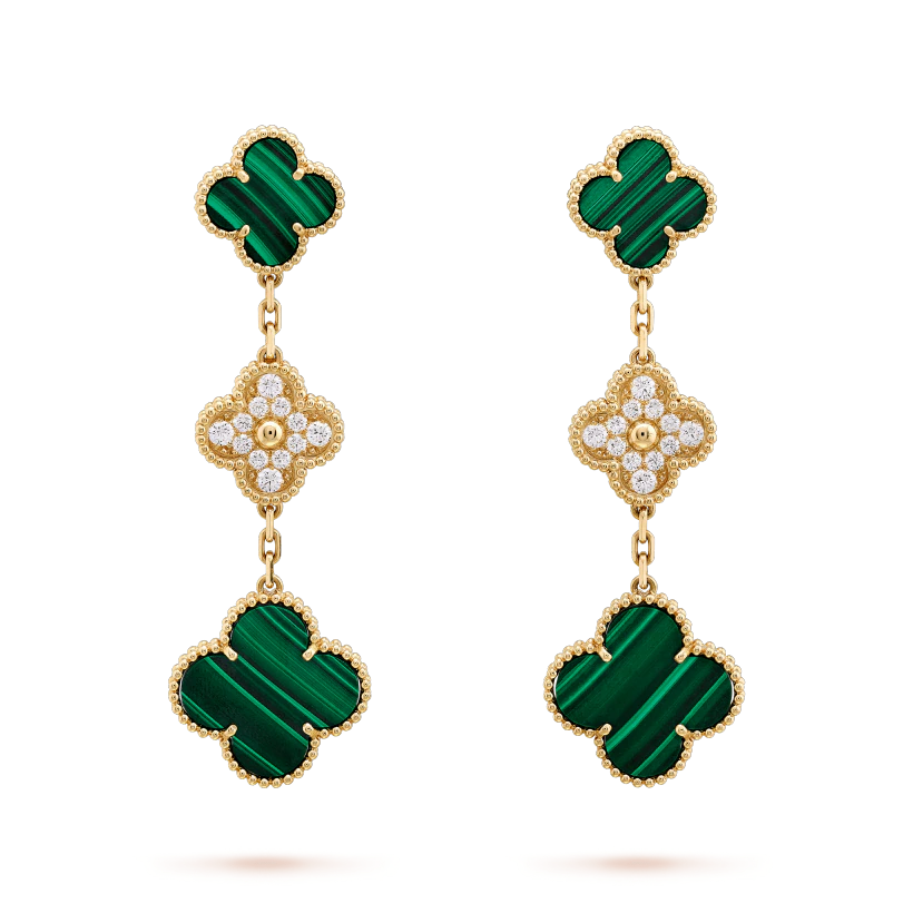 [BLUE TEARS]CLOVER EARRINGS GOLD MALACHITE DIAMOND 3 MOTIF