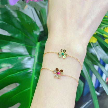 [BLUE TEARS]FRIVOLE GOLD FLOWER PINK MALACHITE BRACELET