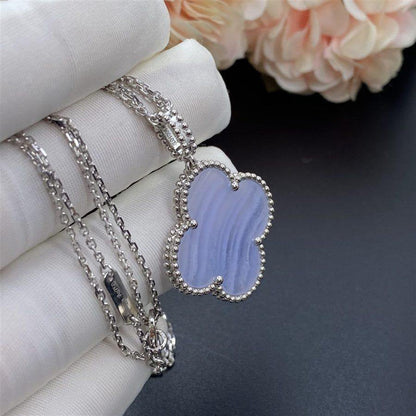 [BLUE TEARS]CLOVER SILVER CHALCEDONY BIG CLOVER NECKLACE