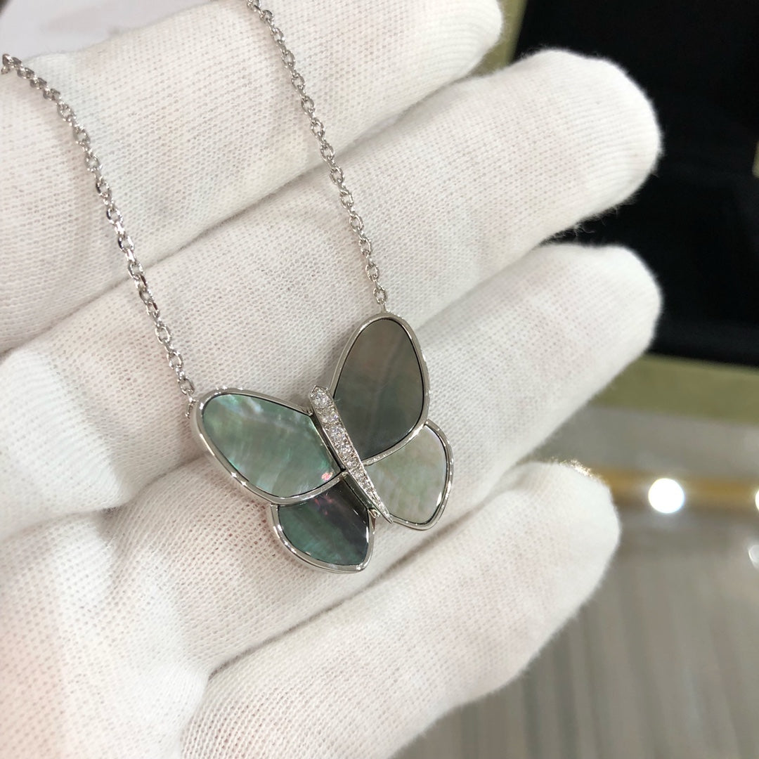 [BLUE TEARS]LARGE BUTTERFLY SILVER PENDANT DIAMOND NECKLACE