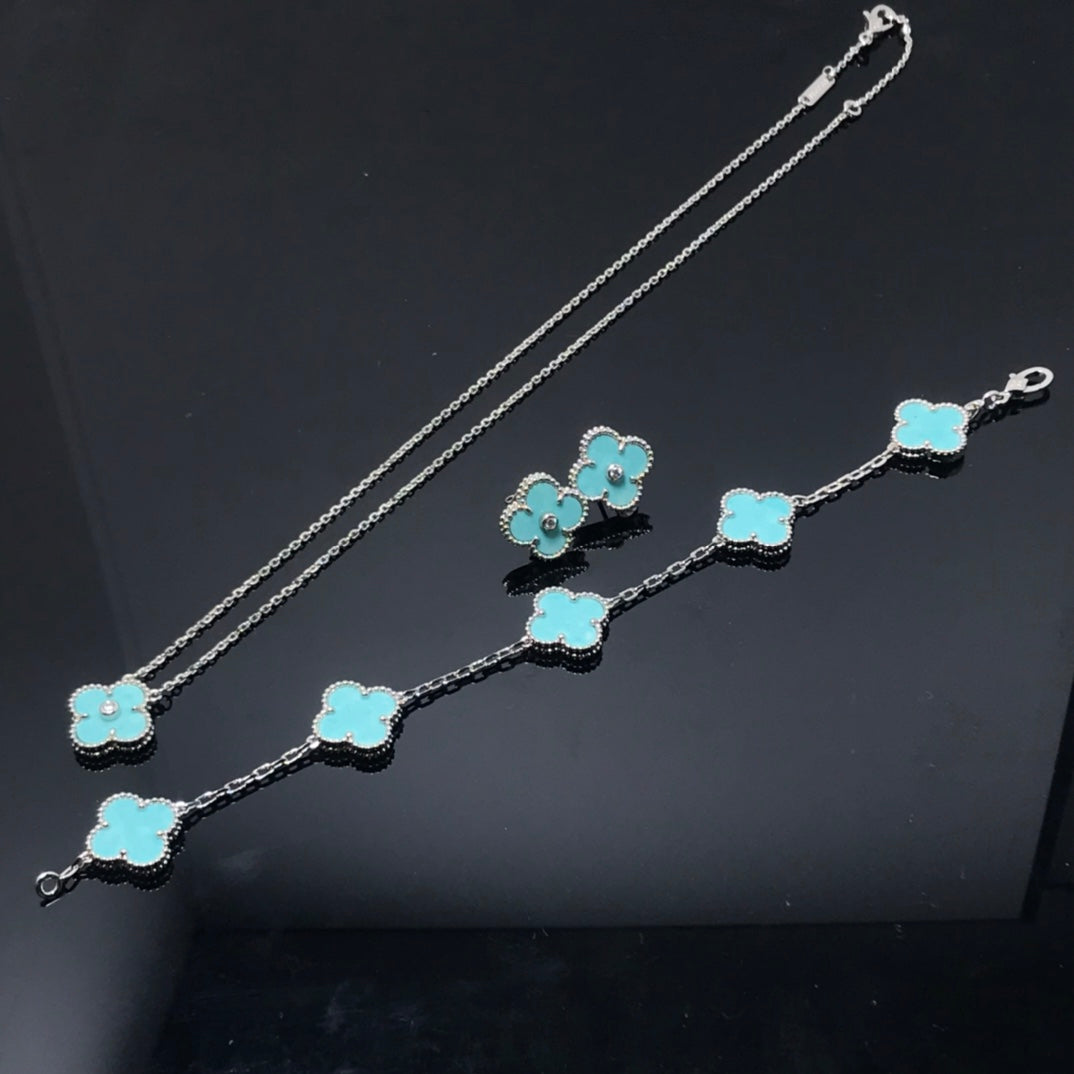 [BLUE TEARS]CLOVER 1 DIAMOND BLUE SKY SILVER EARRINGS