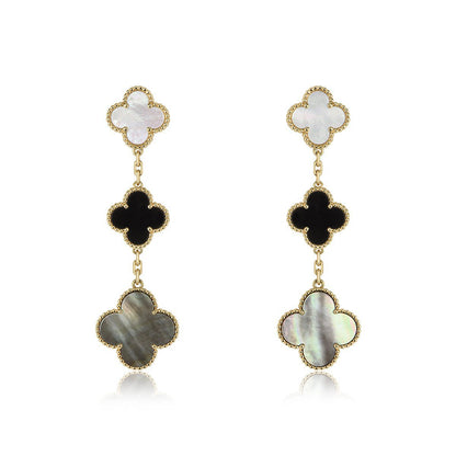 [BLUE TEARS]CLOVER EARRINGS GOLD ONYX MOP 3 MOTIF